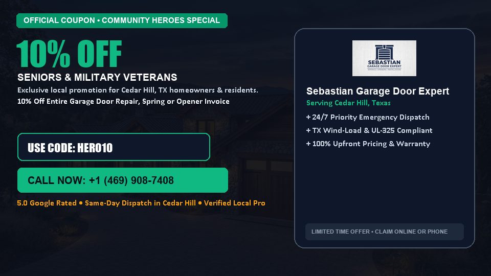 Sebastian Garage Door Expert 10% OFF Seniors & Military Veterans in Cedar Hill, TX